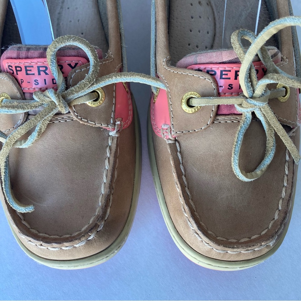 Sperry Leather Women Plaid Boat Shoes‎ Loafers Pink and Tan Size 8 - Picture 2 of 11